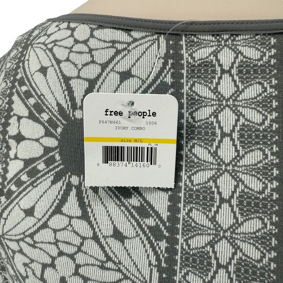 Free People Seamless Bodycon Dress MEDIUM LARGE Intimately Ivory Gray Jacquard - Picture 12 of 12